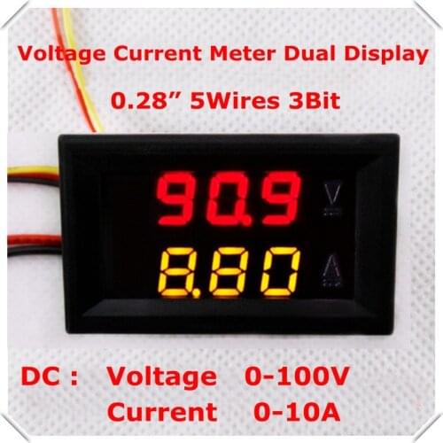 DC 100V 10A Dual Digital Red Yellow LED Display Current Voltmeter Ammeter Multimeter Panel Tester Volt Amp Meter Gauge Monitor