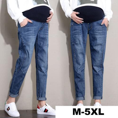 Denim Pregnancy Pants Plus Size M-5XL Clothes for Pregnant Women Elastic Waist Belly Pant Cotton Jeans Pants for Maternity