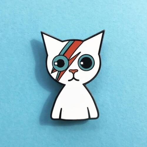 David Bowie Cat Lightning Bolt Cat Enamel Brooch Pins Badge Lapel Pins Brooches Alloy Metal Fashion Jewelry Accessories