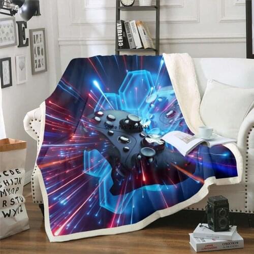 Gamepad Sherpa Blanket Gamer Chic Galaxy Fleece Throw Blanket for Sofa Bed Couch Video Game Controller Decor Plush Blanket Black