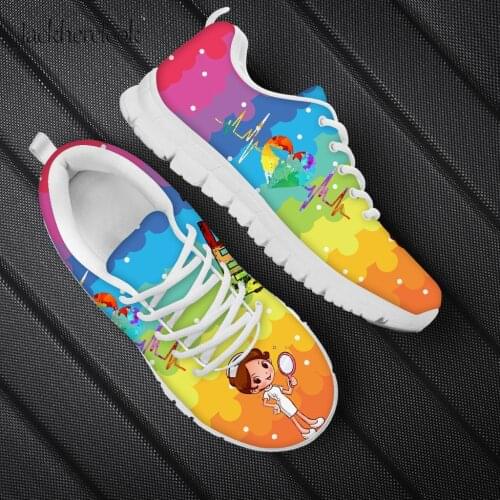 Jackherelook Cute Medical Nursing Pattern Ladies Lace Up Comfortable Flats Medical Heart Sketch Casual Outdoor Running Sneakers