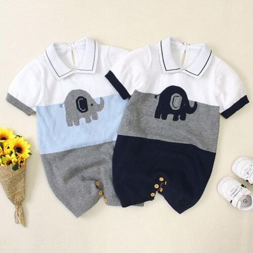 Baby Rompers Summer short Sleeve Jumpsuits for Infant Kids Boys Sunsuit Cute Elephant Knitted Toddler Overalls Children Clothing