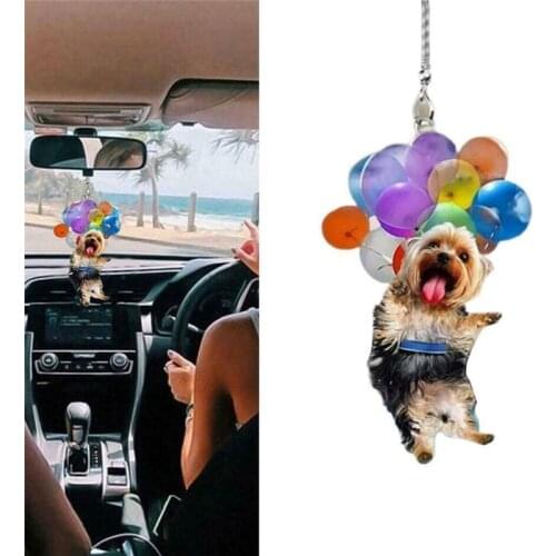 Creative Cute Dog Car Hanging Ornament with Colorful Balloon Car Hanging Ornament Car Interior Decor Pendant Accessories