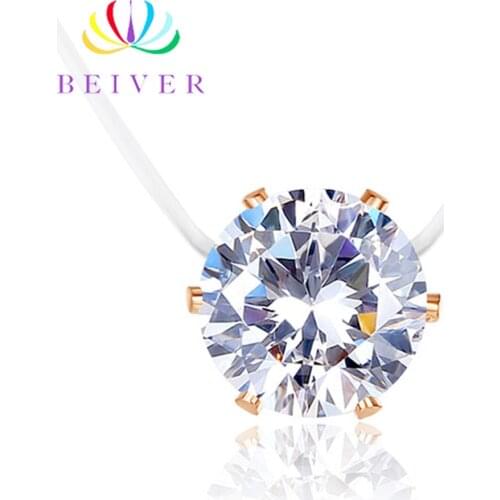 Beiver Fashion Dazzling Color Clear CZ Necklace in White / Rose Gold Filled Simple Fishing Line Exquisite Necklace Jewelry N465