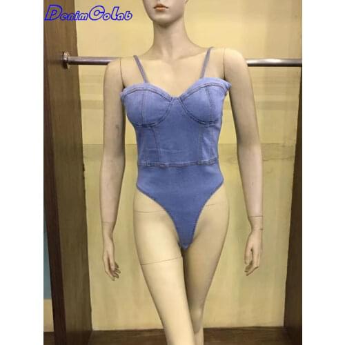 DenimColab Fashion Adjustable Strap Denim Playsuits Women Elastic Bra Zip Nightclub Bodysuits Ladies Stretch Summer Beach Romper