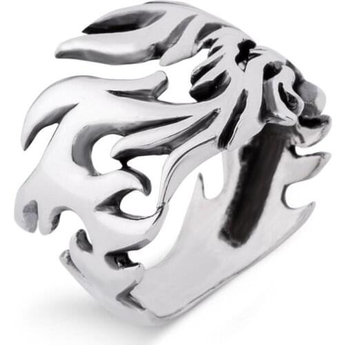 Men Silver Ring With Large Flame Motif, Made In Turkey, Solid 925 Sterling Silver