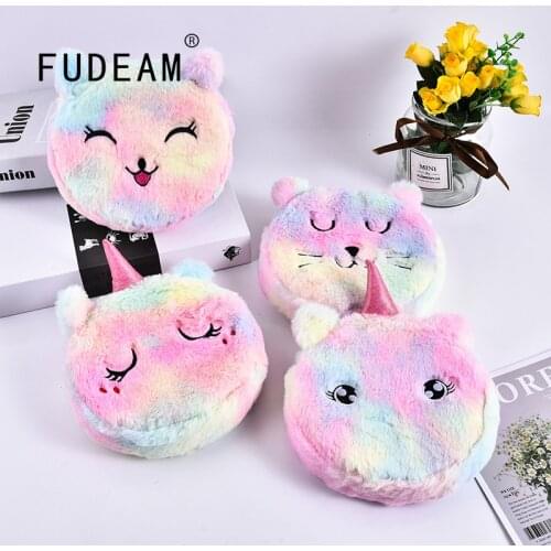 FUDEAM Soft Colorful Plush Unicorn Cat Cartoon Children Coin Purse Cute Animal Kid Shoulder Bag Girl Messenger Bag Mini Handbag