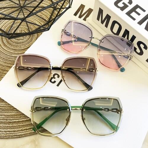 QPeClou 2020 New Luxury Oversized Rimless Sunglasses Women Fashion Big Frame Gradient Sun Glasses Female Vintage Metal Shades