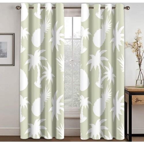 Pineapple Pattern Printed Perforated Blackout Curtains for Living Room and Bedroom Curtains Blackout 90% Machine Washable