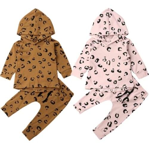 Autumn Winter Newborn Infant Kid Baby Girl Clothes Leopard Print Hooded Tops Leggings Pants Outfits Tracksuit Set 0-24M