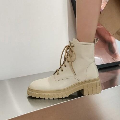 Osunlina Autumn Ankle Boots For Woman Genuine Leather Round Toe Square Heels Martin Boots Handmade Comfortable Shoes A137