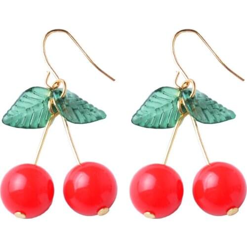 Hot red Cherry earrings eardrop Sweet fruit fresh cherry eardrop female fashion youth beautiful girl students earrings for women