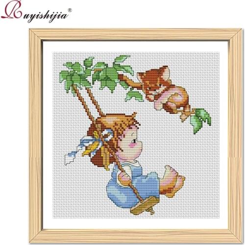 RUYISHIJIA Cross Stitch Kits Handmade Needlework Cartoon Paintings DIY Kids Embroidery Cross-Stitch baby cross stitch kits
