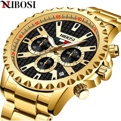 NIBOSI Sport Mens Watches Luxury Gold Quartz Wristwatch Waterproof Luminous Military Clock High Quality Relogio Masculino