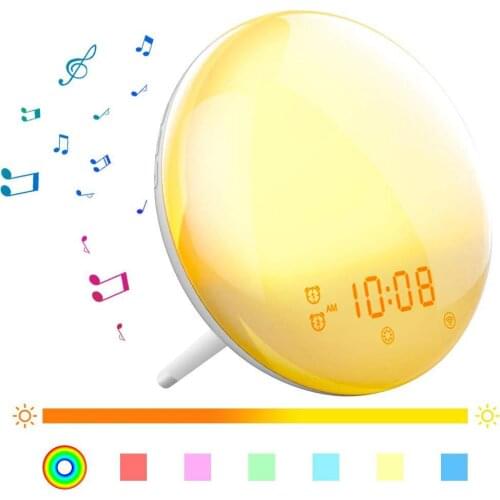 WiFi Smart Wake Up Light Workday Alarm Clock with 7 Colors Sunrise/Sunset Smart Life Tuya APP Works with Alexa Google Home