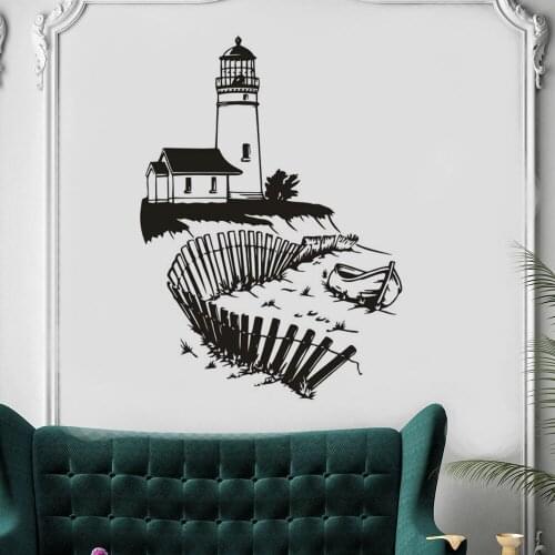 Vinyl Wall Lighthouse Silhouette Decals Home Living Room Decor Fence With Boat Wall Sticker Lighthouse Style Wall Posters