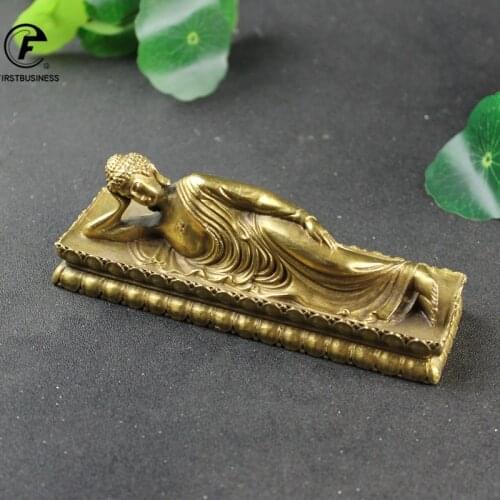 Vintage Gold Brass Sleeping Buddha Figurines Copper Guanyin Ornaments Statue Home Desk Decoration Car Decoration Accessories