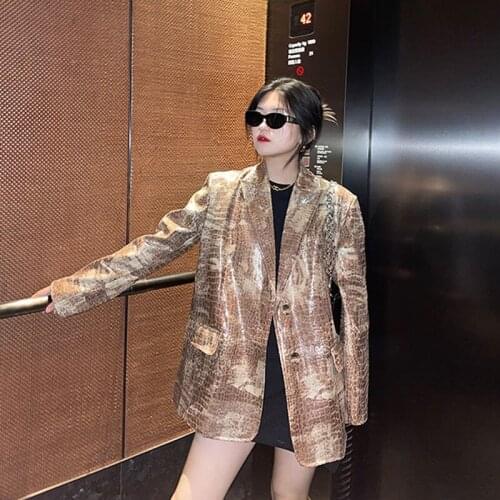 Vintage Brown Faux PU Leather Blazer Coat Spring New Korean Turndown Collar Loose Casual Suit Jacket Streetwear Jaqueta Feminina