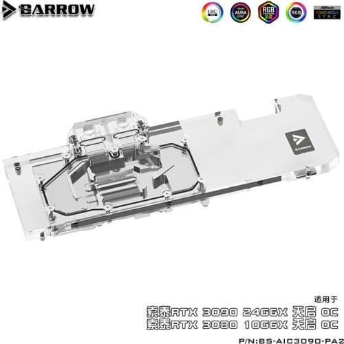 Barrow GPU Water Block For ZOTAC RTX 3090 TQ OC full coverage, 5V ARGB 3PIN AURA SYNC
