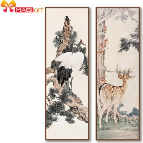Cross stitch kits Embroidery needlework sets 11CT water soluble canvas patterns 14CT Animal Style Crane and deer-NCMA139