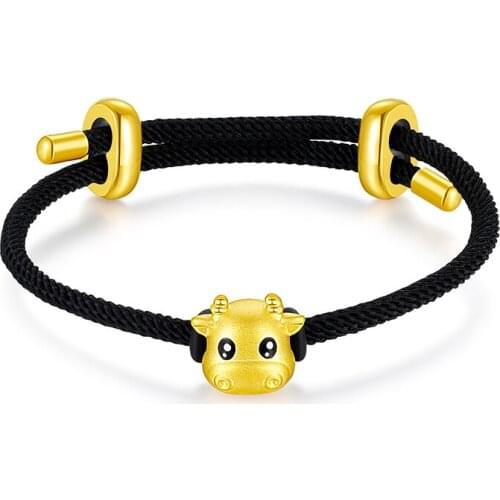 High Quality 24K Yellow Gold Bracelet 3D 999 Gold Zodiac Cattle Bracelet