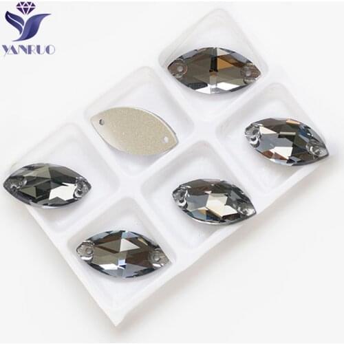YANRUO 3223 All Sizes Black Diamond Sew On Crystal Navette Shape Strass Rhinestone Flatback