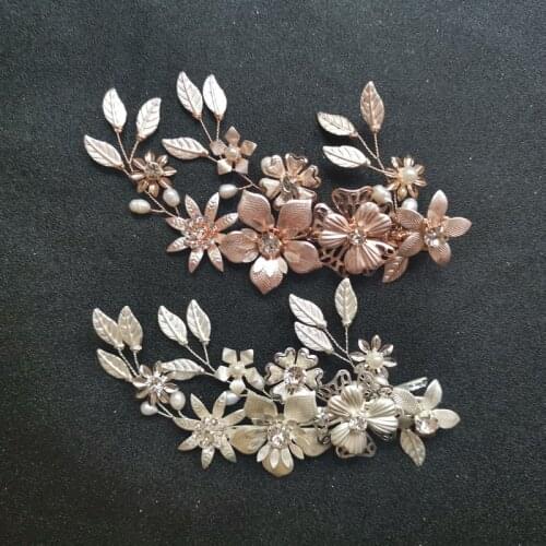 SLBRIDAL Handmade Wired Crystal Rhinestone Freshwater Pearl Flower Wedding Hair Clip Barrette Bridal Headpieces Hair Accessories