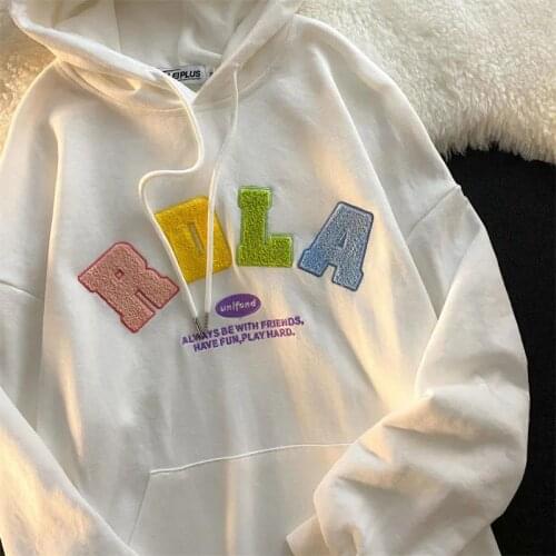 2021 New Harajuku Hip Hop Streetwear Letters Embroidery Hoodies Sweatshirt Women Casual Loog Sleeve Tops Korean Fashion Teens