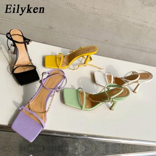 Eilyken 2021 New Women Sandal Thin High Heel Elegant Ladies Pumps Shoes Narrow Band Summer Gladiator Sandals Shoes size 35-40