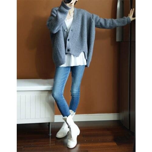 Pure cashmere thick knit women fashion short sweaters cardigans coat batwing sleeve irregular length wide loose S/M