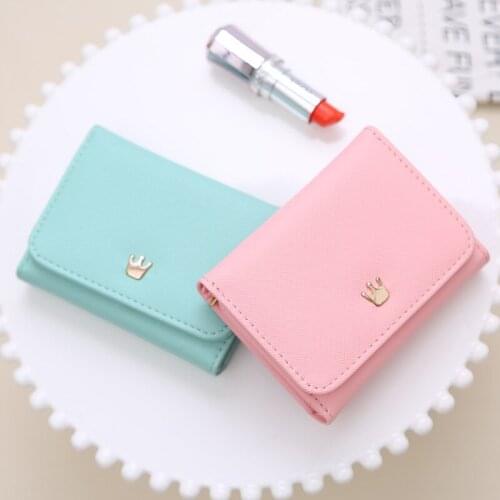 2021 Wallet Women Lady Short Women Wallets Crown Decorated Mini Money Purses Small Fold PU Leather Female Coin Purse Card Holder