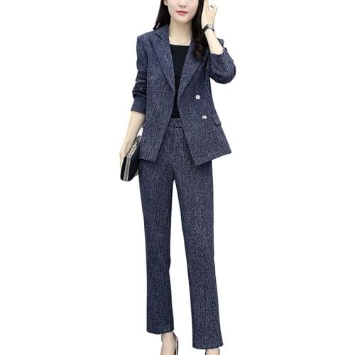 2020 new plus size 6XL women spring office blazer two-piece set casual suit top and elastic waist ankle-length pants sets G912