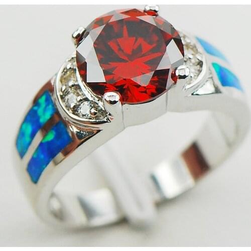 Garnet Blue Fire Opal 925 Sterling Silver Woman Ring Size 6 7 8 9 10 R1178 Fashion