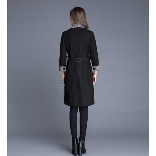 Wool Feminino Casaco Coat Long Winter Coat Women Coats Femme Double Breasted Turn Down Collar Outwear With Belt KJ167 s