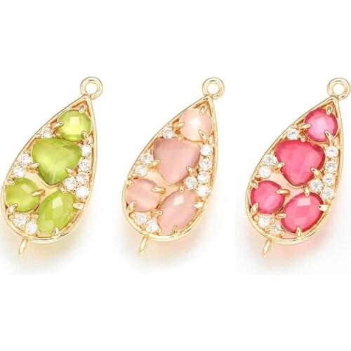 ZHUKOU 12x28mm Brass Cubic Zirconia A trop of tear Crystal Connectors for Necklace Handmade jewelry making findings model:VS335