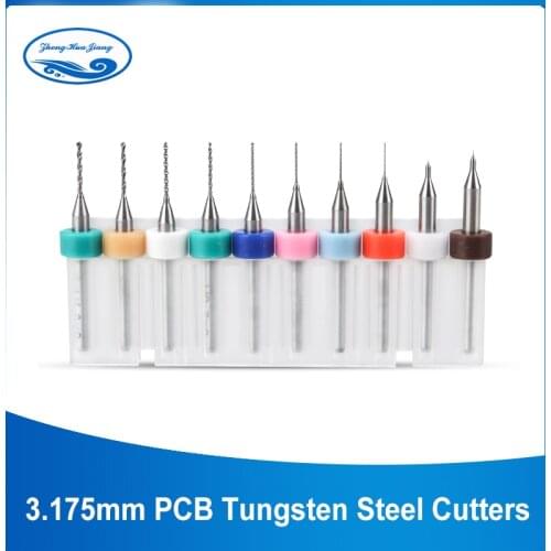 10pcs/set 3.175mm PCB Tungsten Steel cutters 0.1mm-1.0mm Mini Drill Bit Carbide Milling Router CNC Drill Bits for Milling Tools