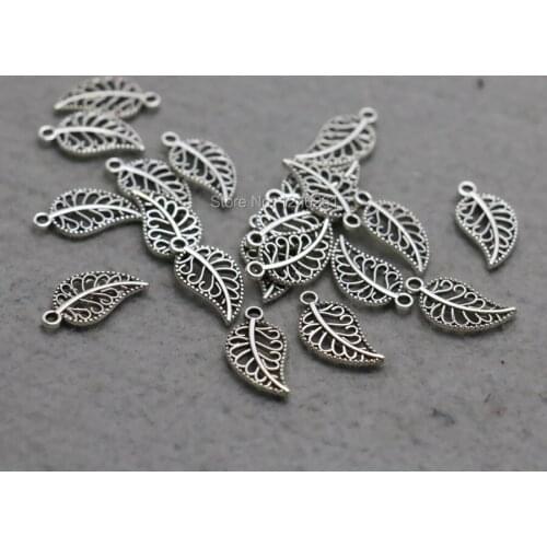 10PCS Leaf Pendant Accessory buttons Fittings for clasps jewelry Alloy Silver-plate DIY Jewelry Making Design separate 10*18mm