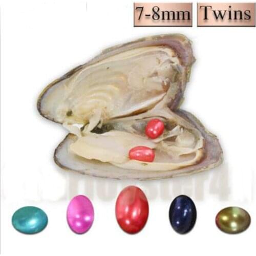 10pcs Twins Rice Pearls Freshwater Akoya Oyster 7-8mm Mixed Colors Pearl Oyster Christmas Gift FP384