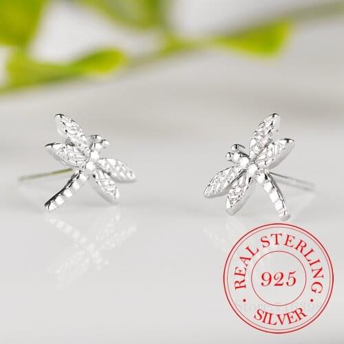 100% 925 Sterling Silver Prevent Allergy Dragonfly Stud Earrings for Women Girls Fashion Jewelry Pendientes