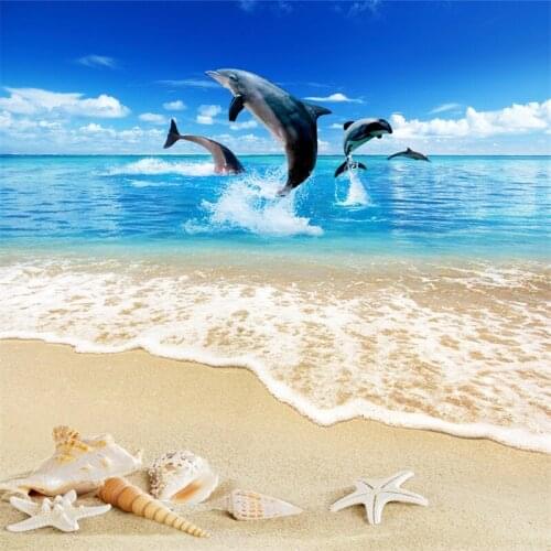 Beibehang dolphin beach 3D Custom papel de parede mural wallpaper wear nonslip waterproof thickened self-adhesive PVC wall paper