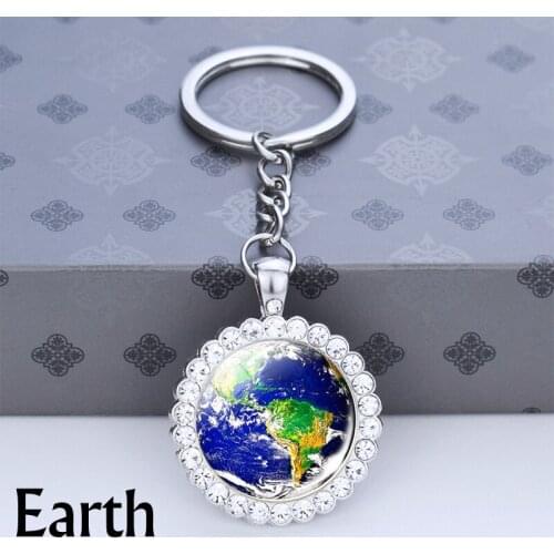 Nebula Universe Space Planet Keychain Rhinestone Pendant Keyring Glass Cabochon Galaxy Key Chain Solar System Jewelry Gift