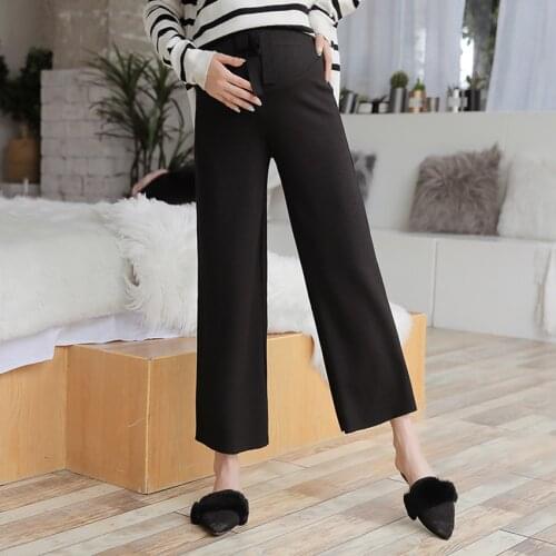 Maternity pants spring and autumn wide-leg pants long stretch elastic lace-up knitted pants tide mom loose straight-leg pants