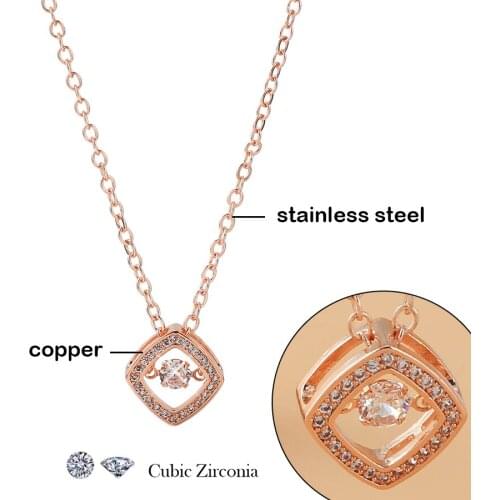 High Quality Stainless Steel Chain Fine Square Pendant Necklace For Women Men Original Rose Gold Cubic Zirconia Charm Necklace