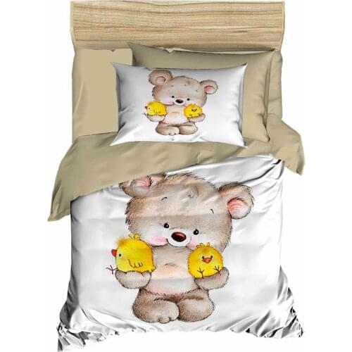 Digital Printed 3d Baby Duvet cover set Bear Coffee