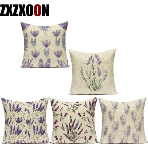 Decorative Throw Pillows Case Purple Lavender Flower Polyester Pillow Cushion Cover for Sofa Home Living Room Decoration