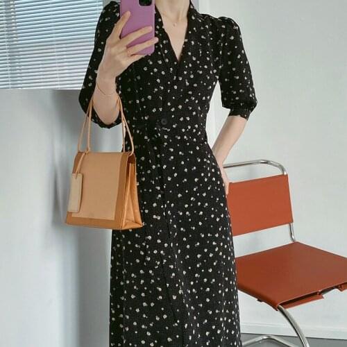 Elegant Floral Print V-neck Dresses Women 2021 Slim Waist Lace Up Robe Femme Korean Chic Casual Sundress Vestidos Para Mujer
