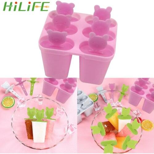 HILIFE 6 Cell DIY Frozen Ice Cube Mold Ice Cream Tools Bear Handle Mould Tray Pan Ice Mould Popsicle Maker 3 color Kitchen Tool