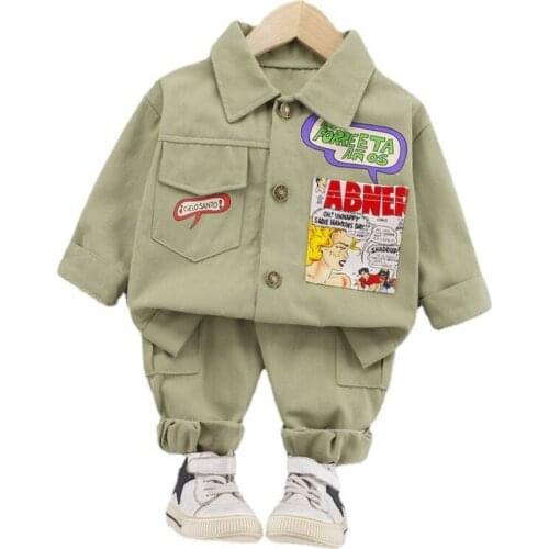 Printing Clothing Sets Baby Girls Boys Workwear Costume Kids Single-Breasted Long Sleeve Top Pants Suit Children Clothes Outfits
