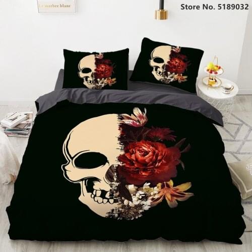 Skull Bedding Sets 2/3 Piece Skull Flower Bed Cover 3D Print Duvet Cover Home Textiles Custom Halloween Decor Gift Bedding Sets