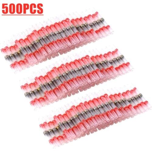 500/250PCS Red Solder Seal Wire Connectors Heat Shrink Solder Butt Connector Terminals - Automotive Marine Insulated